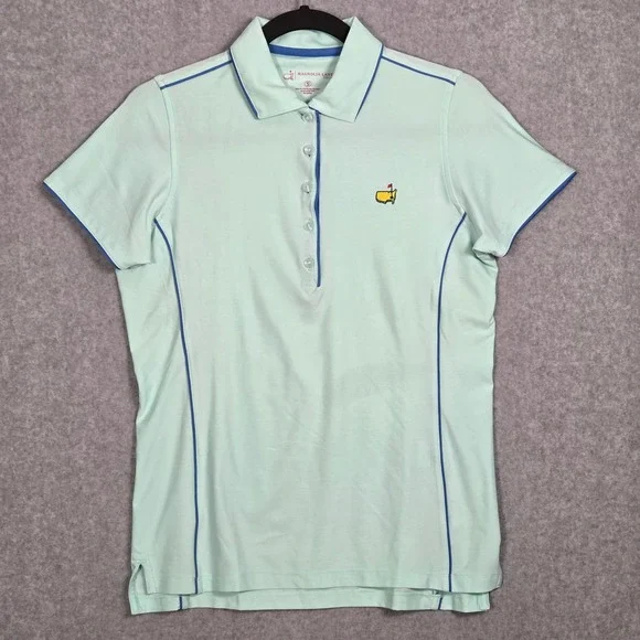 Magnolia Lane Tech Women Small Masters Golf Polo Shirt Light Aqua Blue Short Slv - Picture 2 of 6